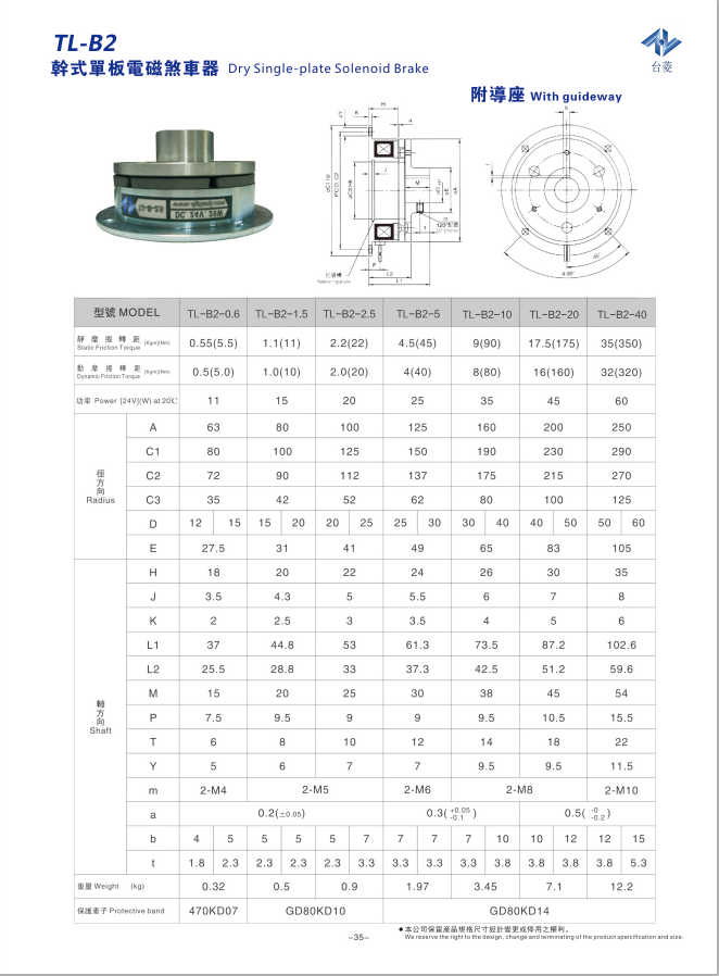 臺菱牌摩擦式電磁制動器TL-B2型號參數 臺菱牌摩擦式電磁制動器TL-B2型號參數